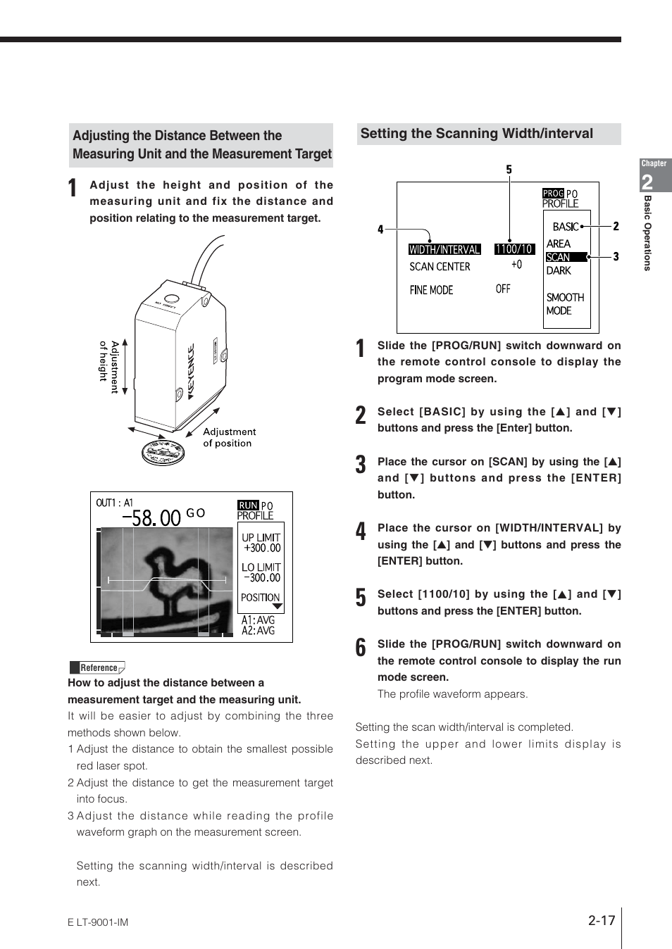 Setting the scanning width/interval | KEYENCE LT-9001 Series User Manual | Page 35 / 176