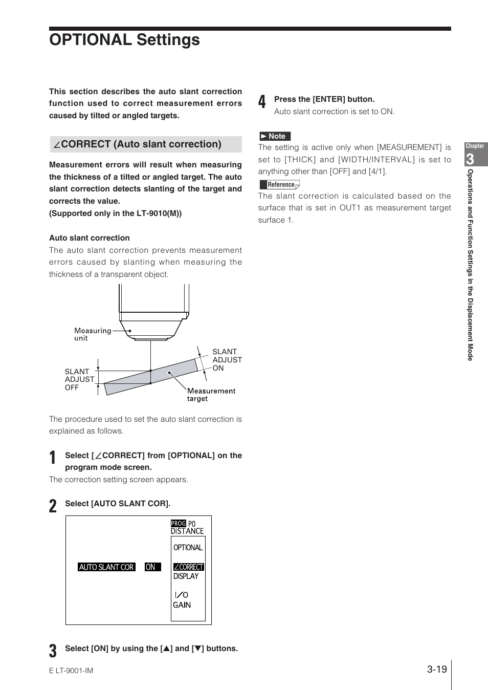 Optional settings, Correct (auto slant correction) | KEYENCE LT-9001 Series User Manual | Page 65 / 176