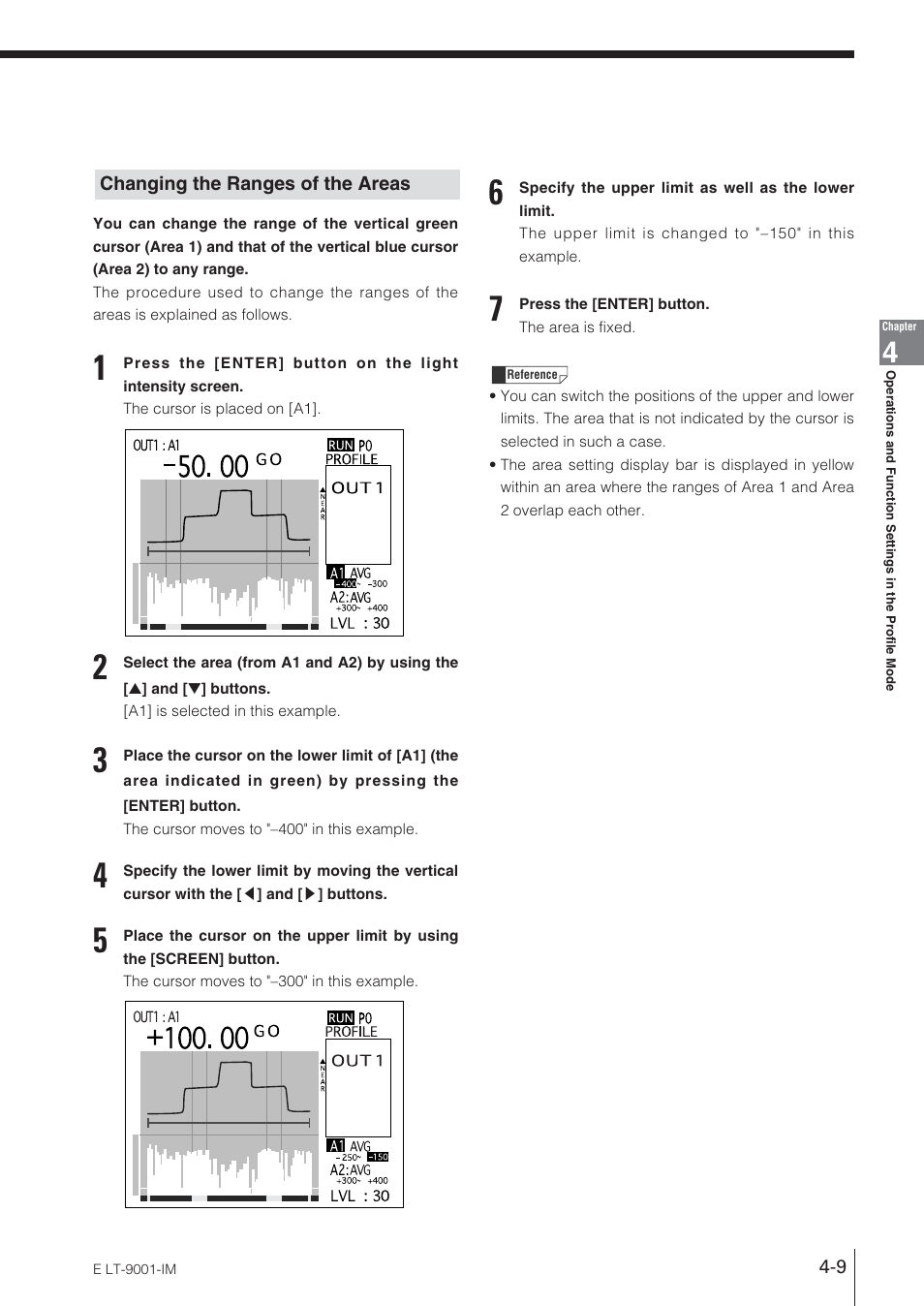 Changing the ranges of the areas | KEYENCE LT-9001 Series User Manual | Page 75 / 176