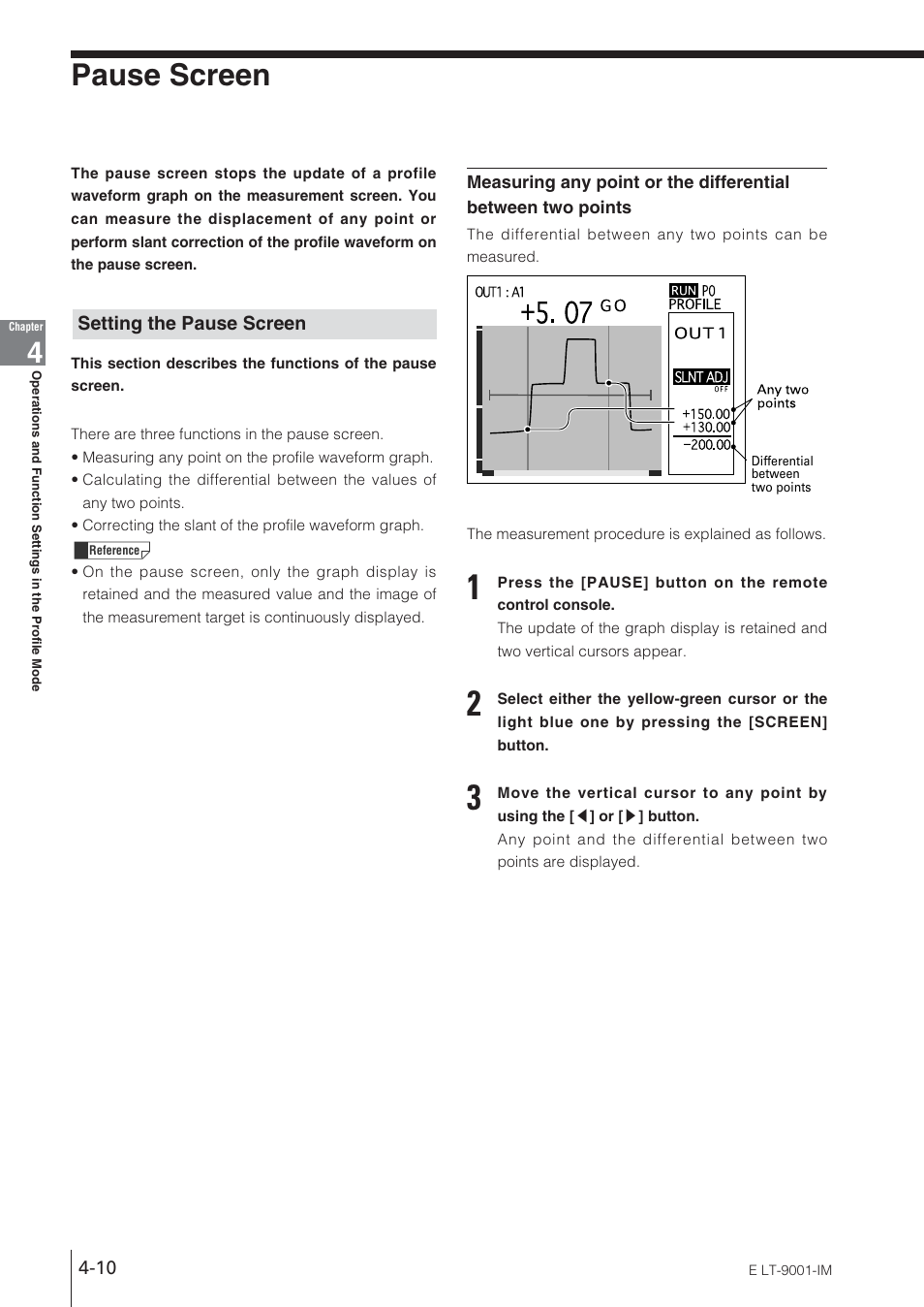 Pause screen, Setting the pause screen | KEYENCE LT-9001 Series User Manual | Page 76 / 176