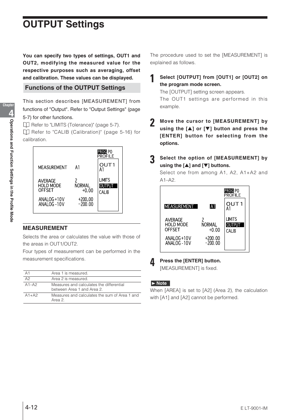 Output settings, Functions of the output settings | KEYENCE LT-9001 Series User Manual | Page 78 / 176