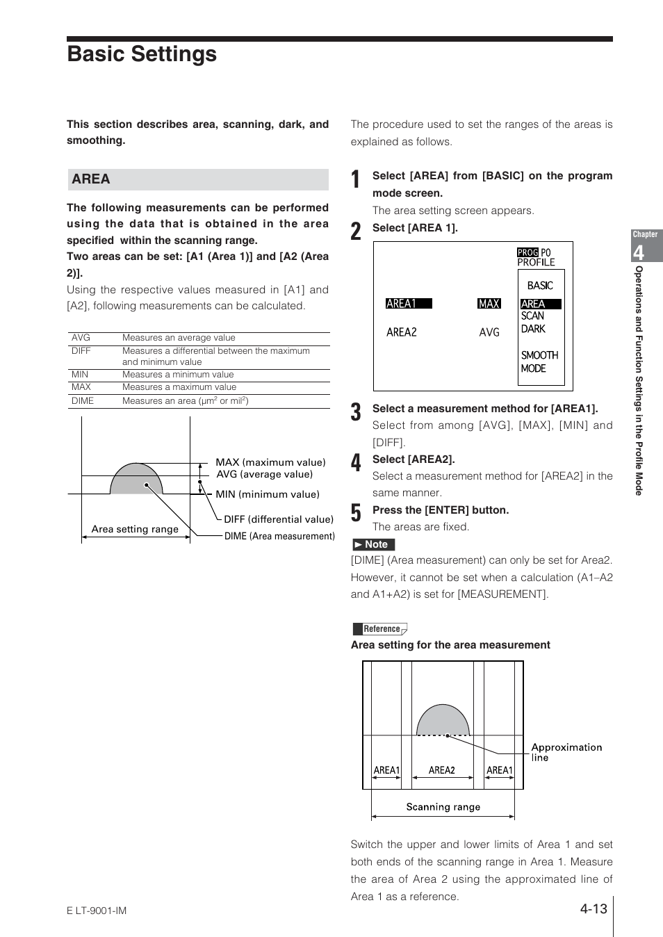 Basic settings, Area | KEYENCE LT-9001 Series User Manual | Page 79 / 176