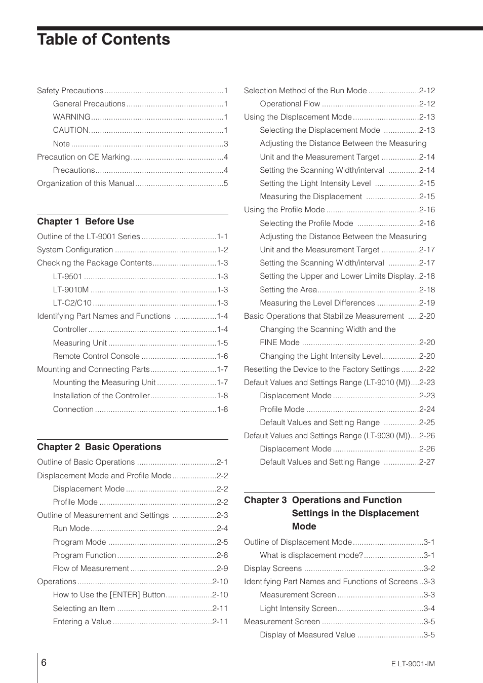 KEYENCE LT-9001 Series User Manual | Page 8 / 176