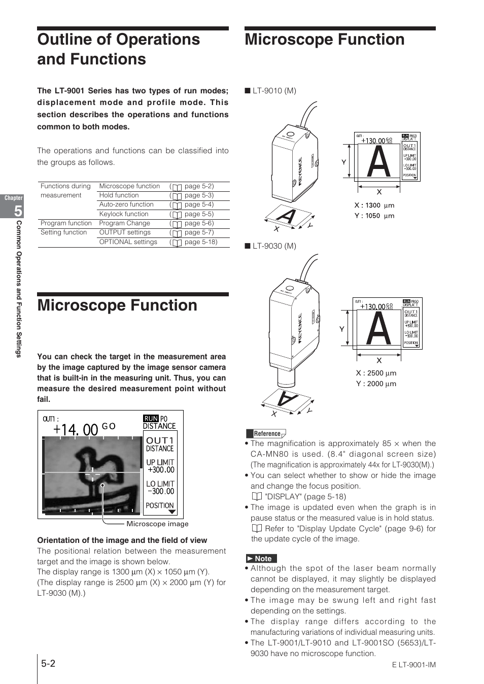 Outline of operationsand functions, Microscope function | KEYENCE LT-9001 Series User Manual | Page 88 / 176