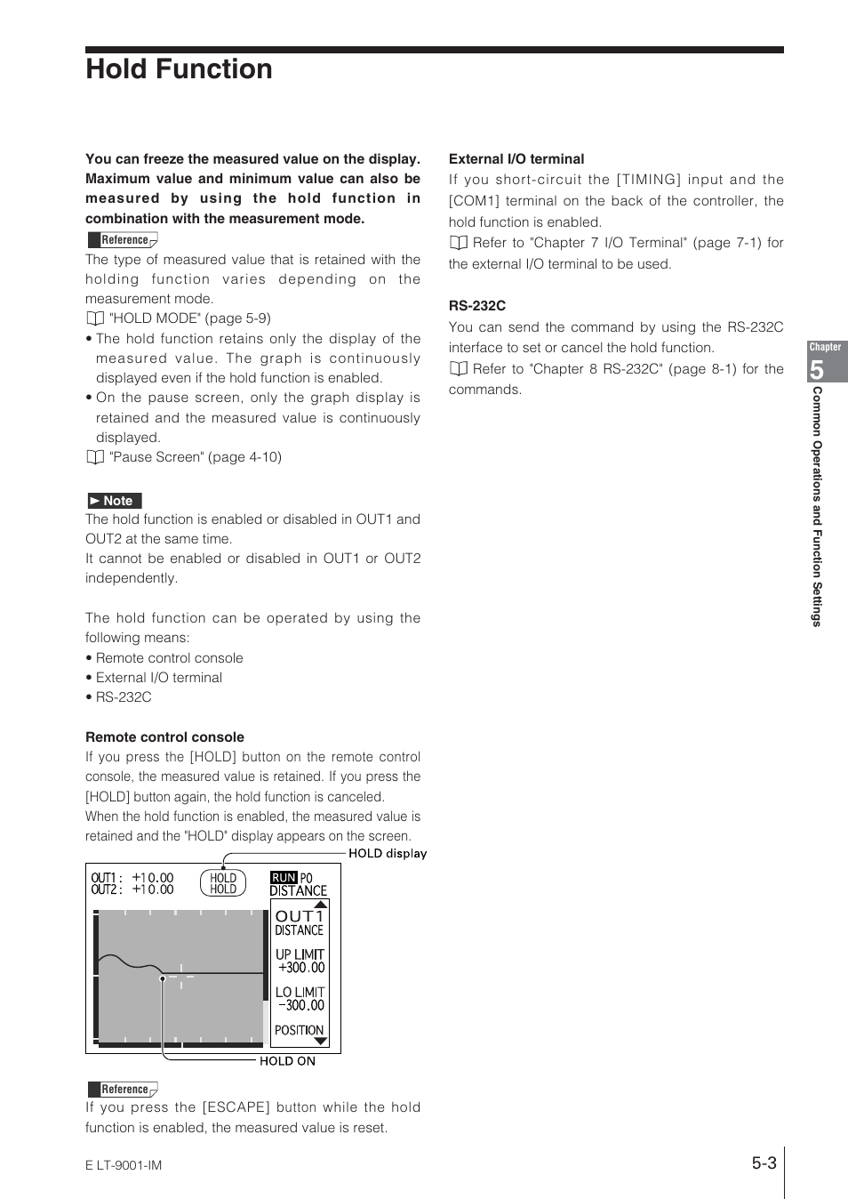 Hold function | KEYENCE LT-9001 Series User Manual | Page 89 / 176