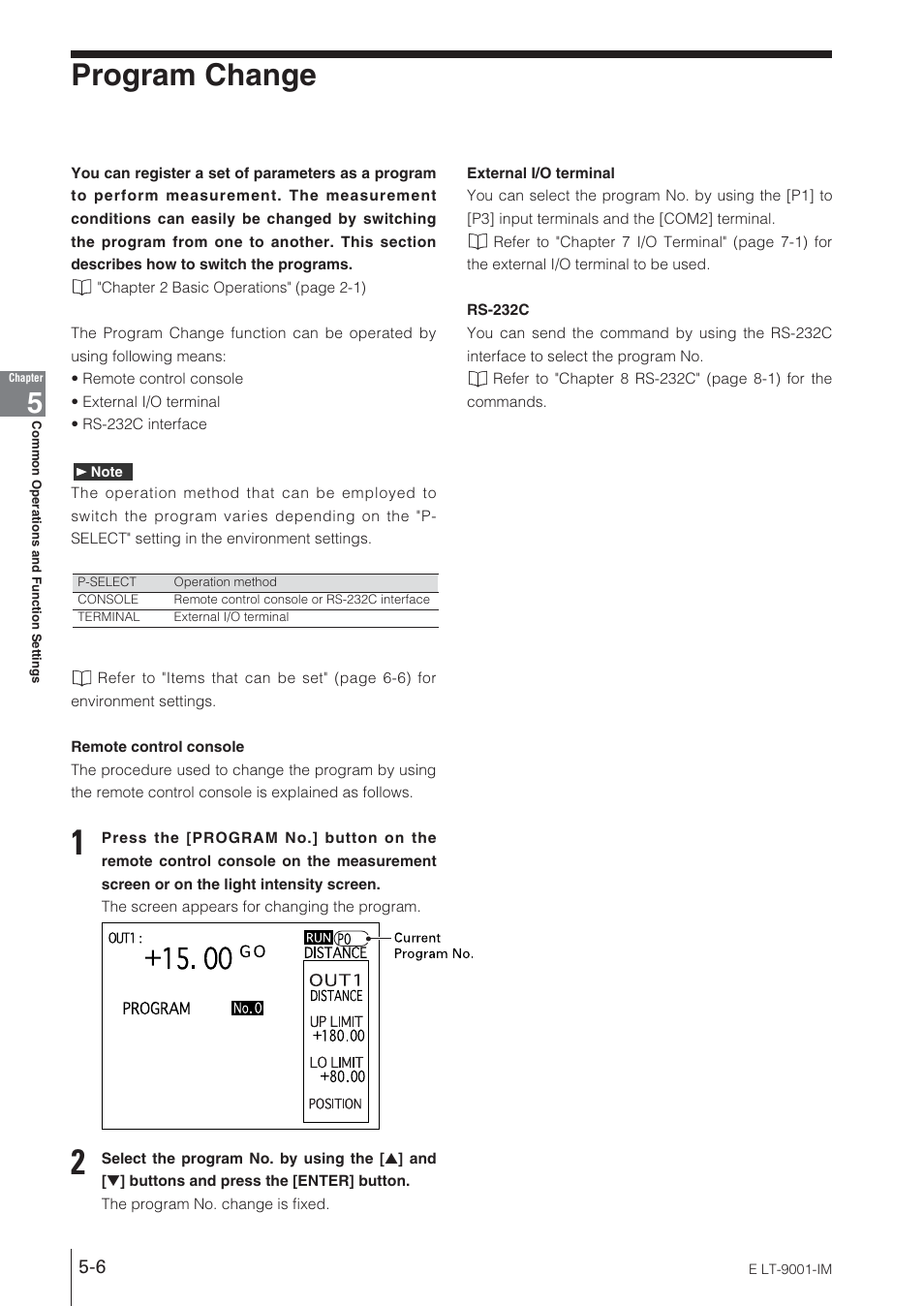 Program change | KEYENCE LT-9001 Series User Manual | Page 92 / 176