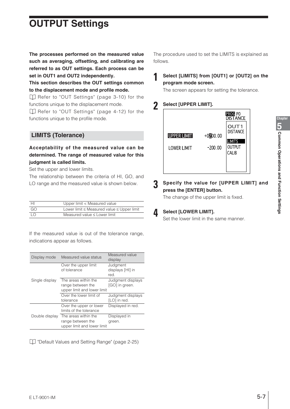 Output settings, Limits (tolerance) | KEYENCE LT-9001 Series User Manual | Page 93 / 176