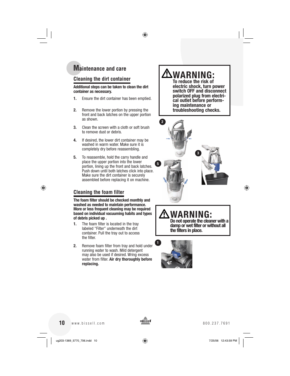 Warning | Bissell 5770 User Manual | Page 10 / 20