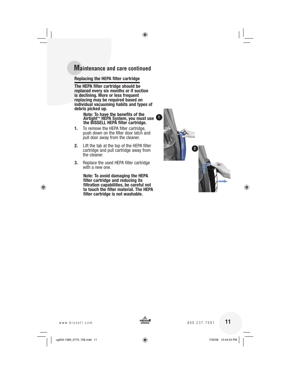 Aintenance and care continued | Bissell 5770 User Manual | Page 11 / 20