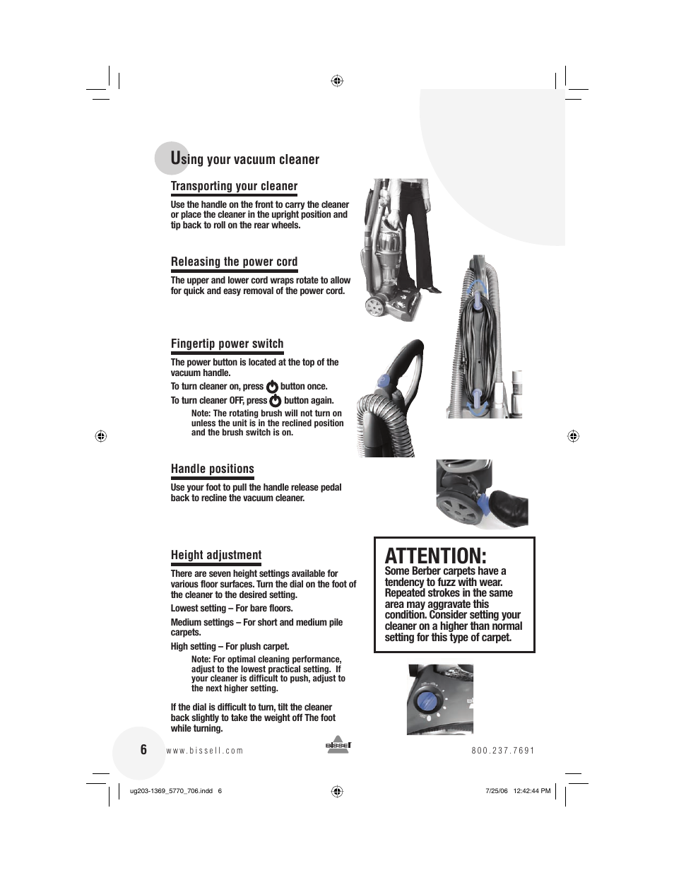 Attention | Bissell 5770 User Manual | Page 6 / 20