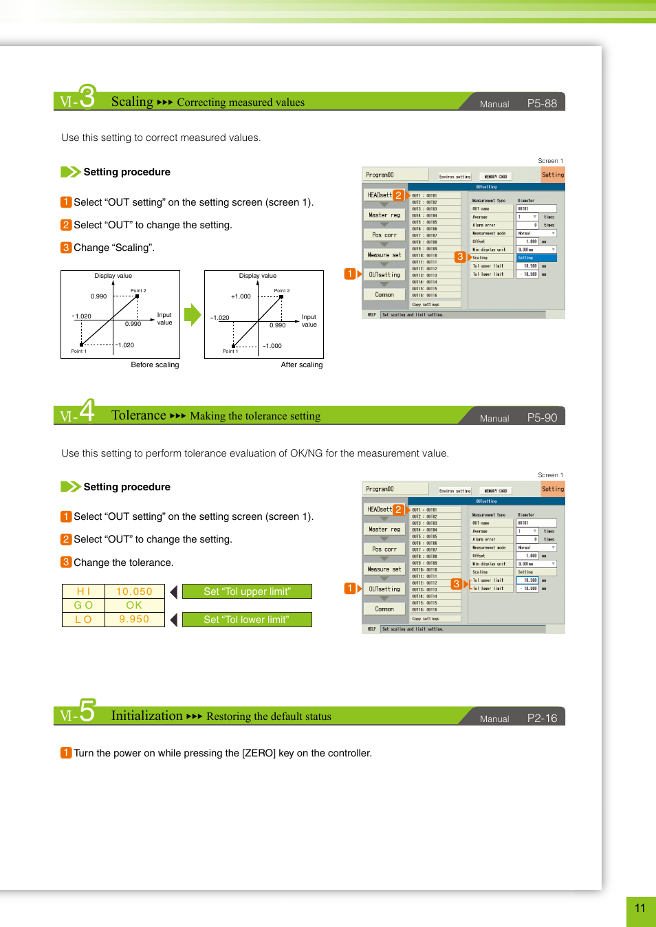 Scaling, Tolerance, Initialization | KEYENCE TM-3000 Series User Manual | Page 11 / 16