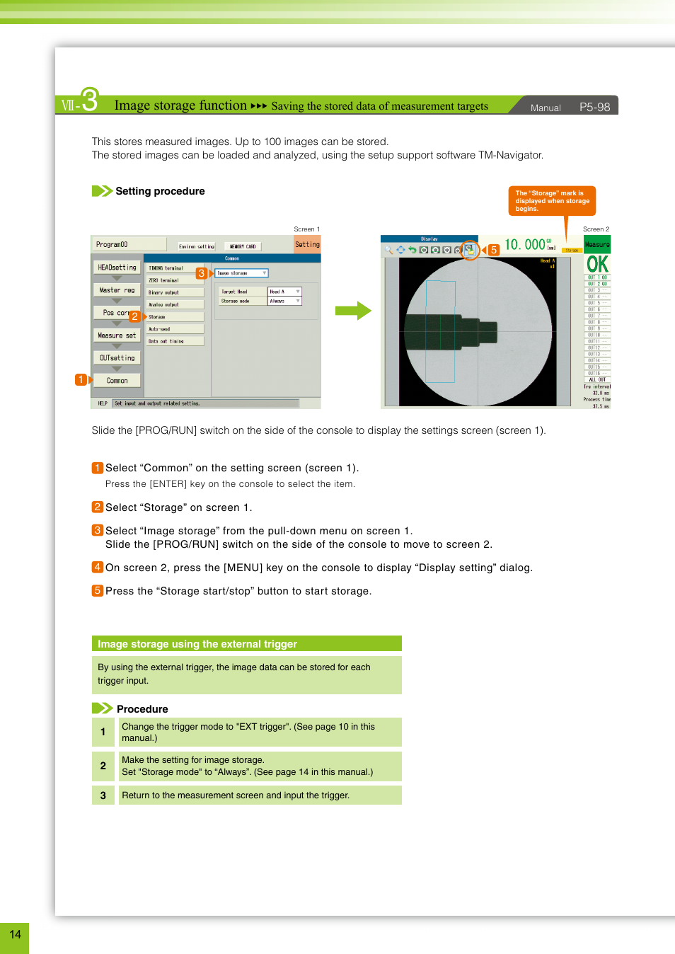 Image storage function | KEYENCE TM-3000 Series User Manual | Page 14 / 16