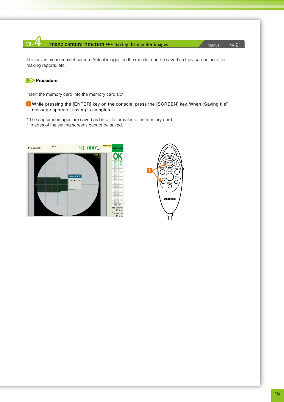 Image capture function | KEYENCE TM-3000 Series User Manual | Page 15 / 16