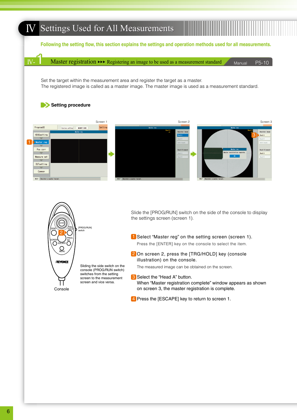 Settings used for all measurements, Master registration | KEYENCE TM-3000 Series User Manual | Page 6 / 16