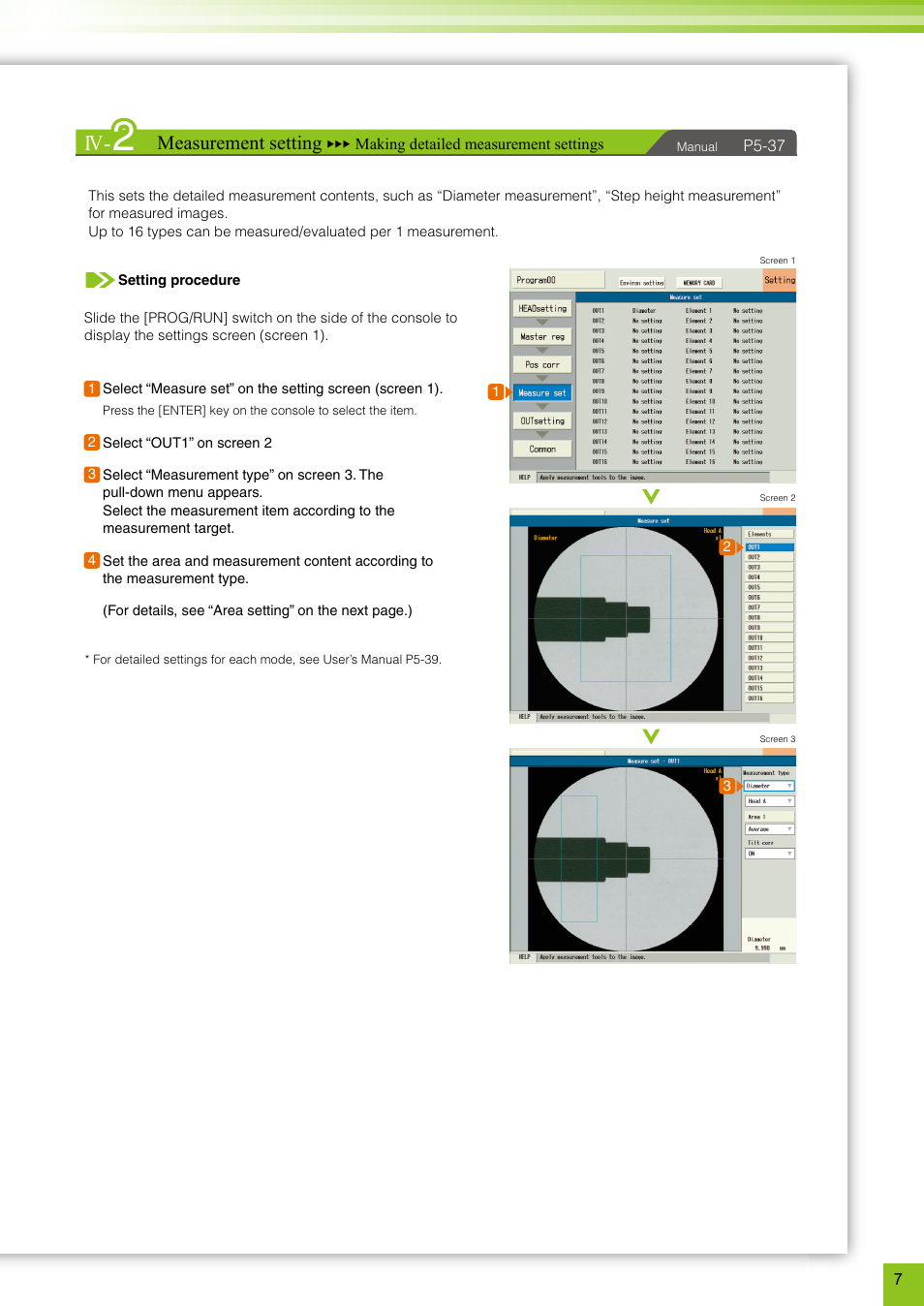 Measurement setting | KEYENCE TM-3000 Series User Manual | Page 7 / 16