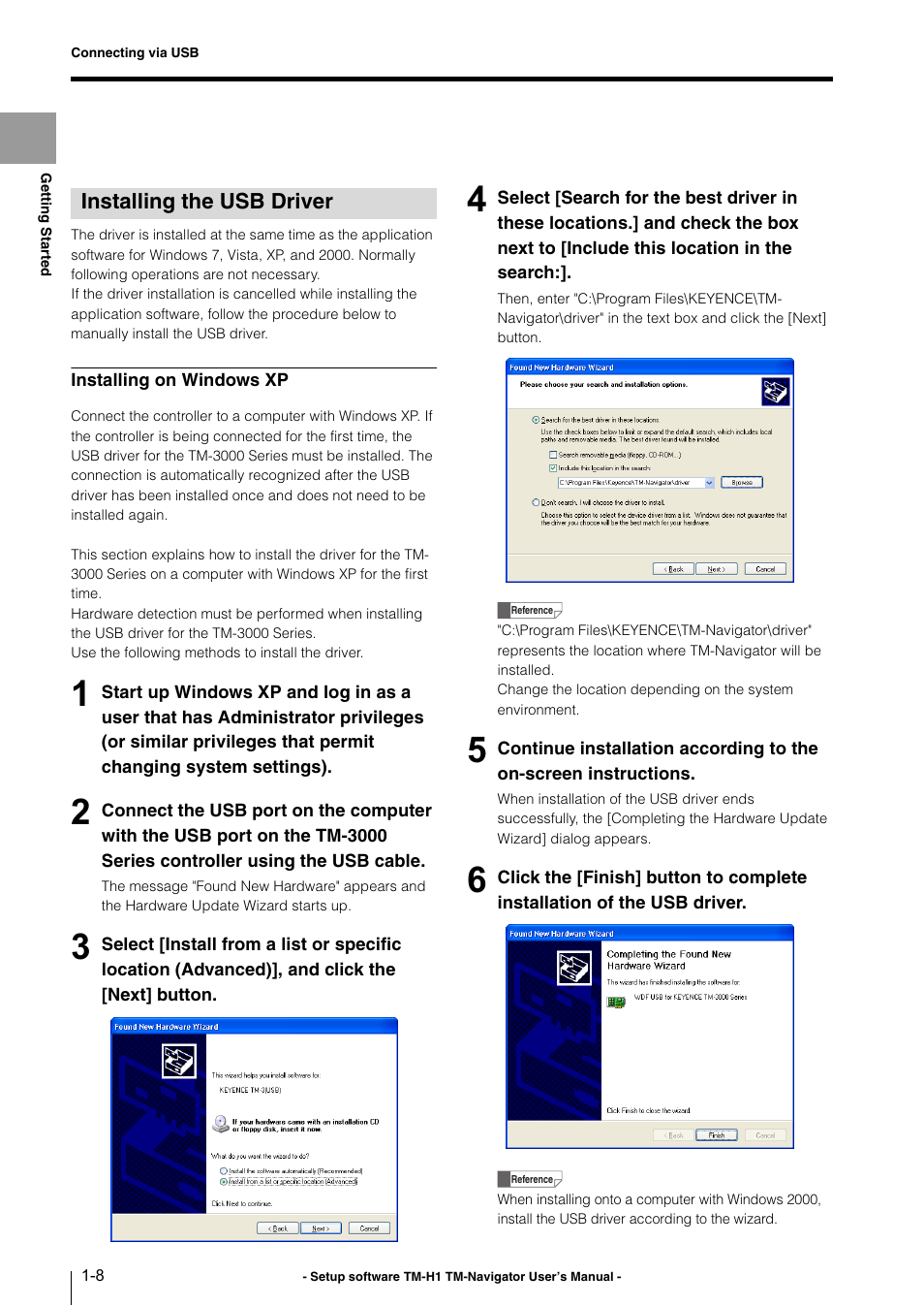 Installing the usb driver, Installing the usb driver -8 | KEYENCE TM-3000 Series User Manual | Page 12 / 84