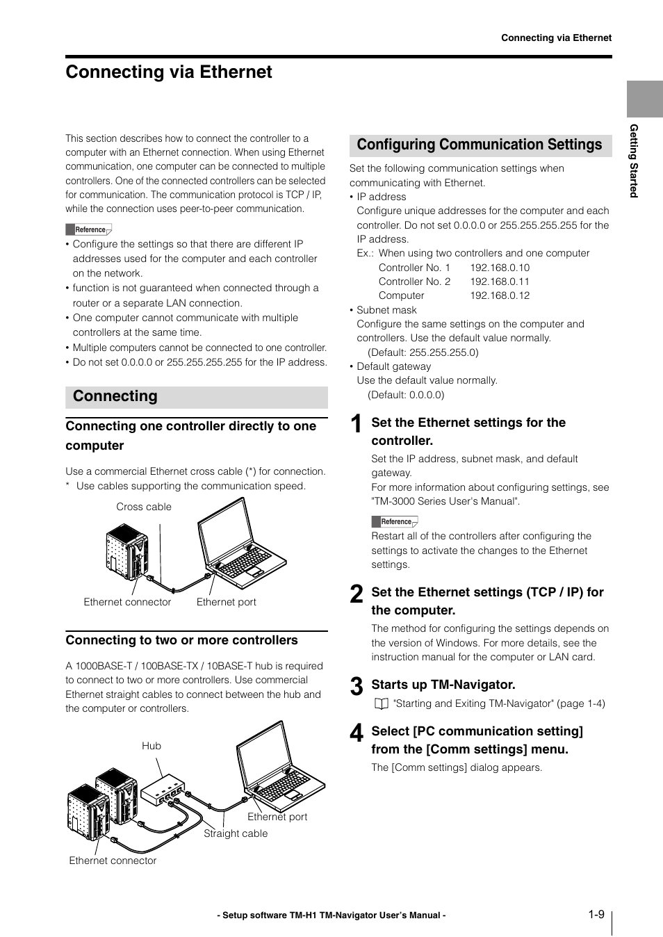 Connecting via ethernet, Connecting, Configuring communication settings | Connecting via ethernet -9 | KEYENCE TM-3000 Series User Manual | Page 13 / 84