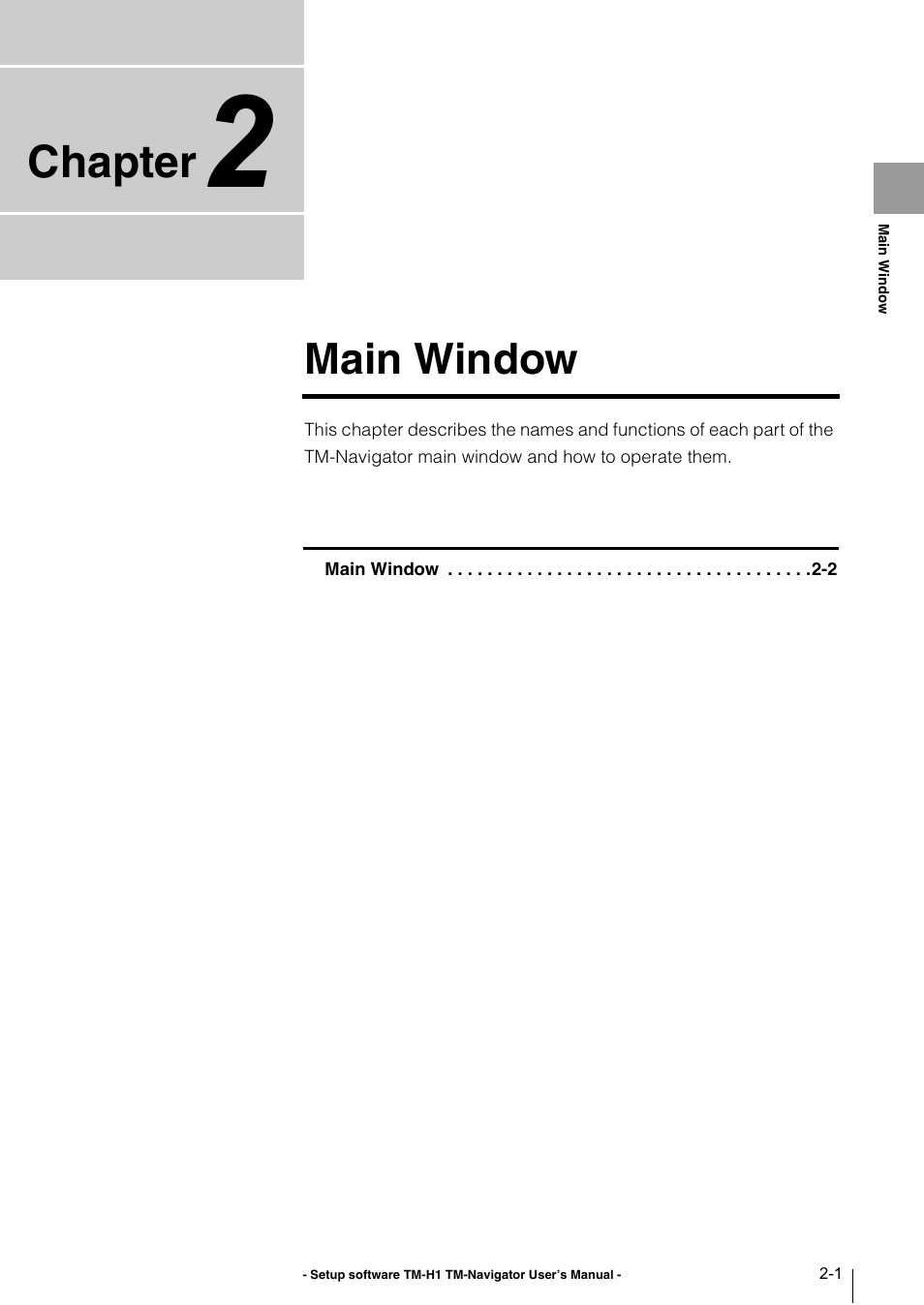 Chapter 2 main window, Chapter 2, Main window | Chapter | KEYENCE TM-3000 Series User Manual | Page 15 / 84