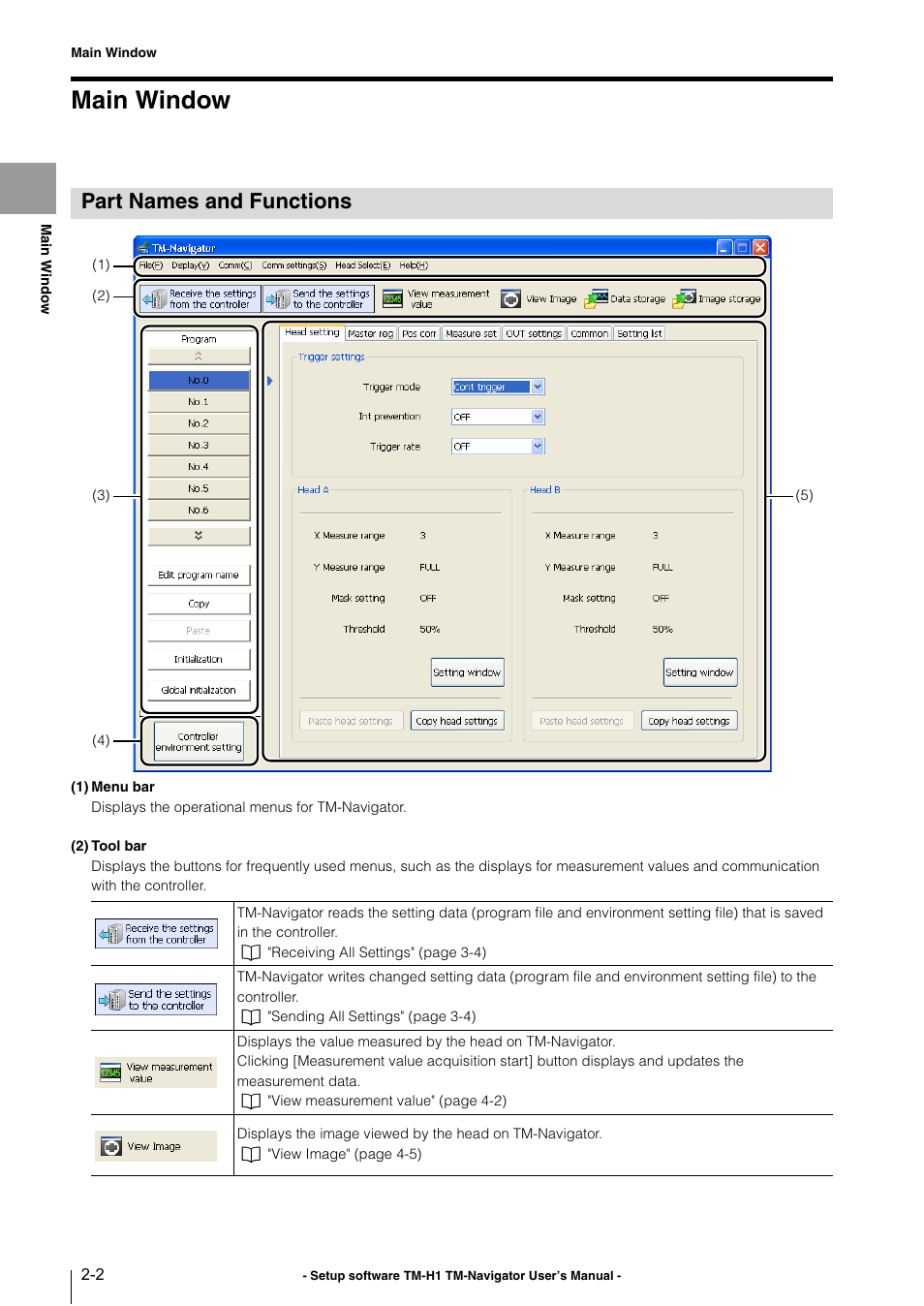 Main window, Part names and functions, Main window -2 | Part names and functions -2 | KEYENCE TM-3000 Series User Manual | Page 16 / 84