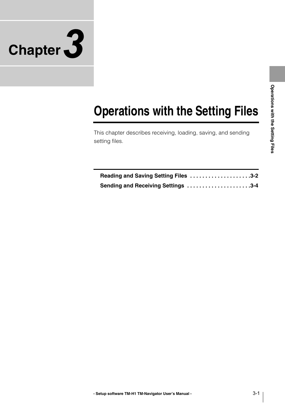 Chapter 3 operations with the setting files, Chapter 3, Operations with the setting files | Chapter | KEYENCE TM-3000 Series User Manual | Page 19 / 84