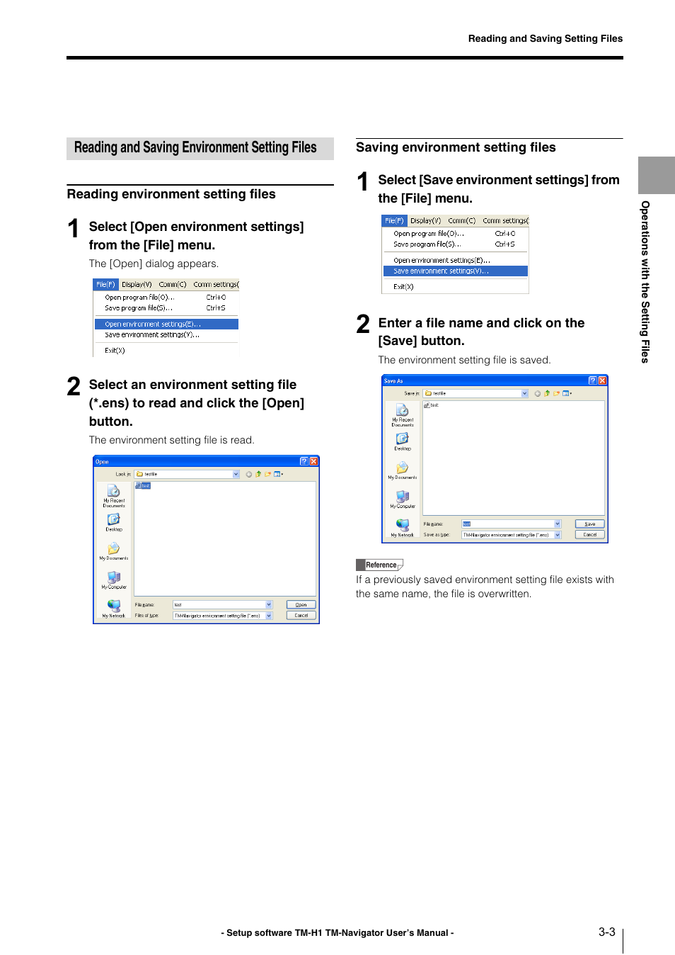 Reading and saving environment setting files, Reading and saving environment, Setting files -3 | KEYENCE TM-3000 Series User Manual | Page 21 / 84