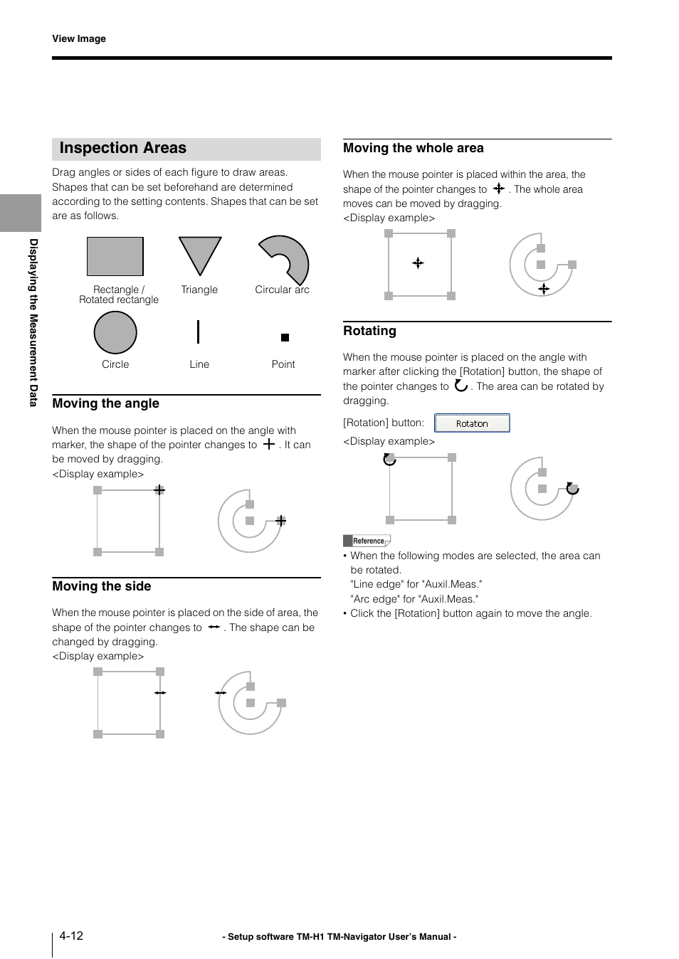 Inspection areas, Inspection areas -12, Moving the angle | Moving the side, Moving the whole area, Rotating | KEYENCE TM-3000 Series User Manual | Page 34 / 84