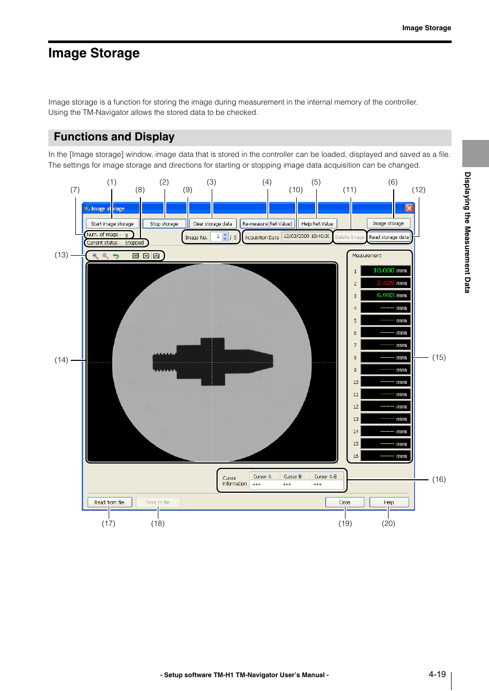 Image storage, Functions and display, Image storage -19 | Functions and display -19 | KEYENCE TM-3000 Series User Manual | Page 41 / 84