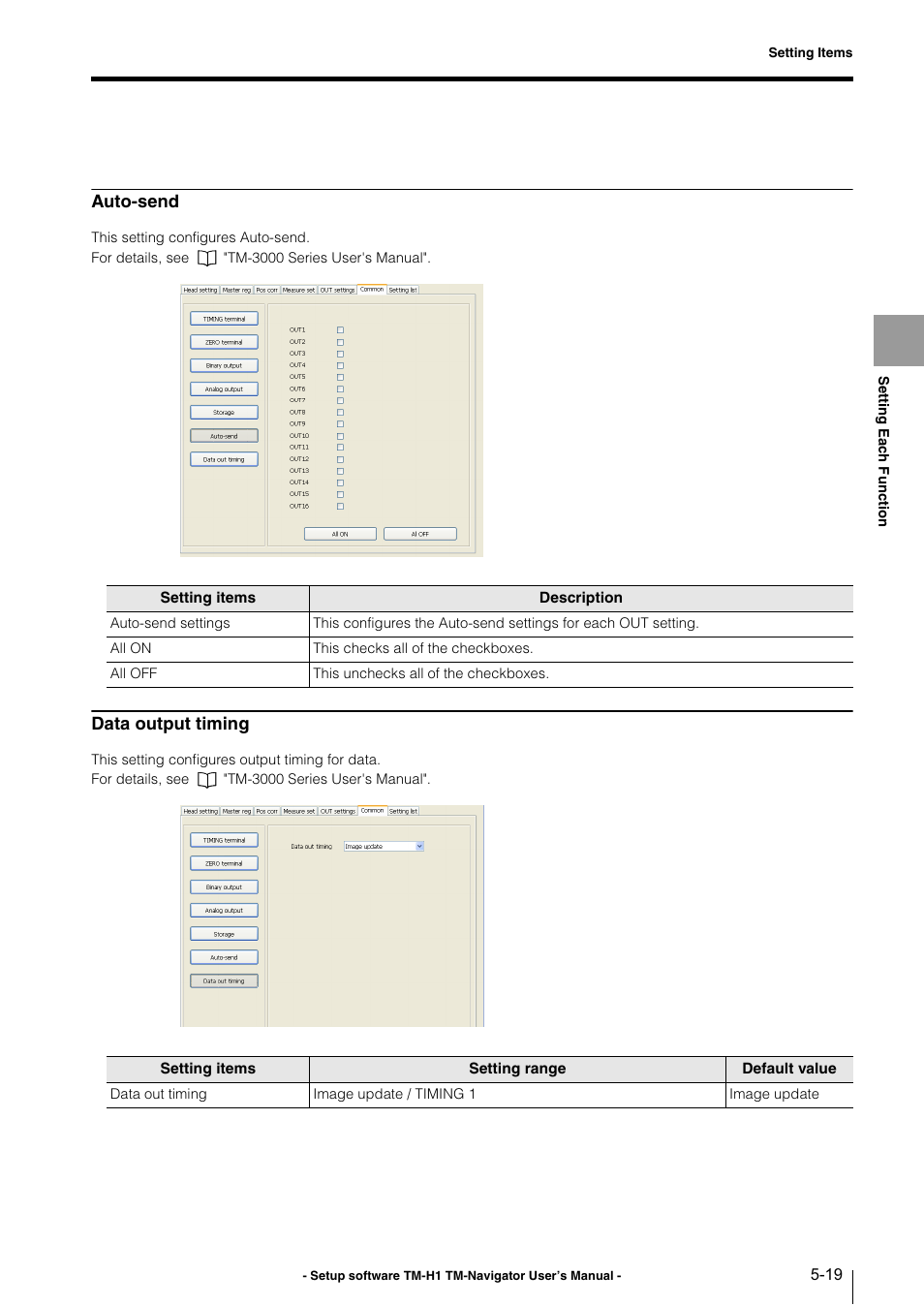 Auto-send, Data output timing | KEYENCE TM-3000 Series User Manual | Page 65 / 84