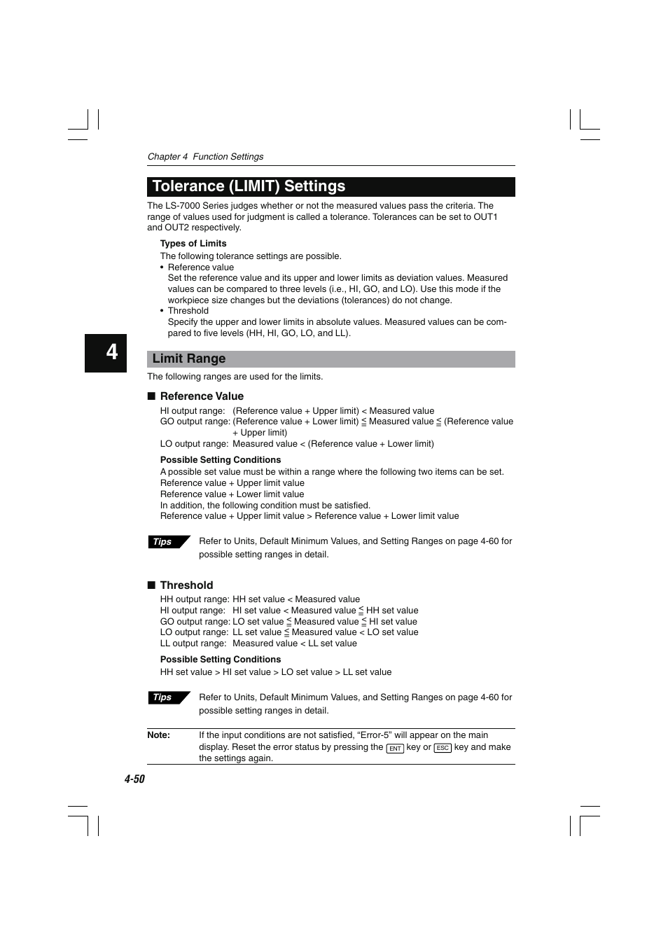 Tolerance (limit) settings, Limit range | KEYENCE LS-7000 User Manual | Page 102 / 192