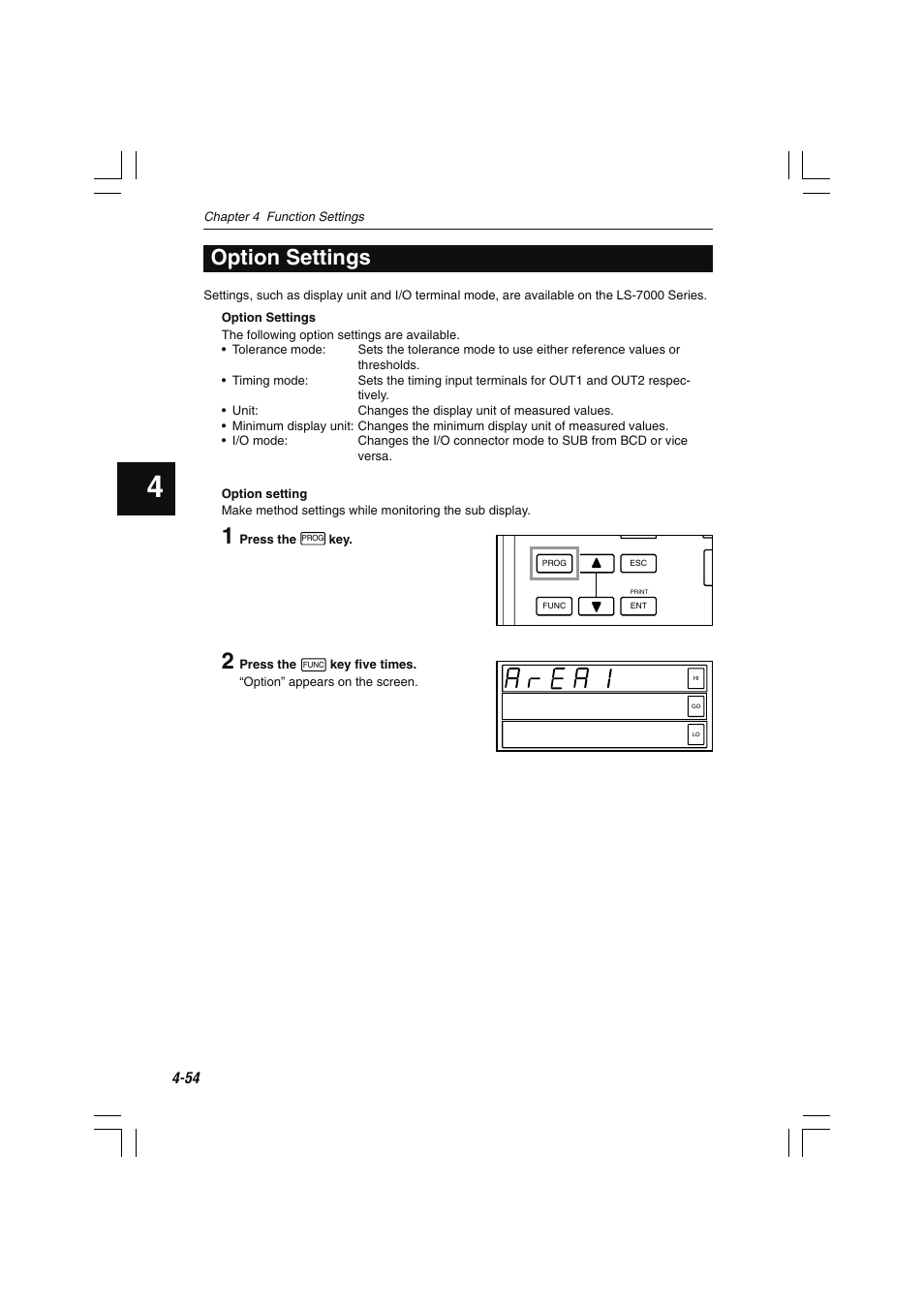 Option settings | KEYENCE LS-7000 User Manual | Page 106 / 192