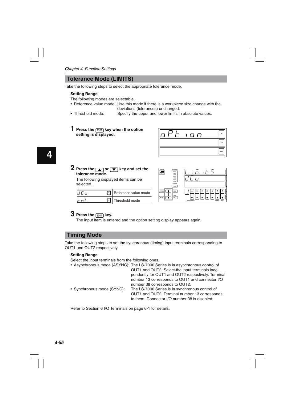 Tolerance mode (limits), Timing mode | KEYENCE LS-7000 User Manual | Page 108 / 192