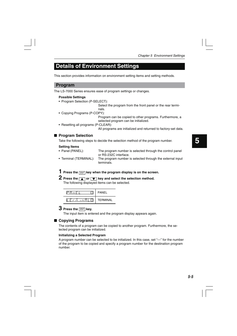 Details of environment settings, Program | KEYENCE LS-7000 User Manual | Page 119 / 192