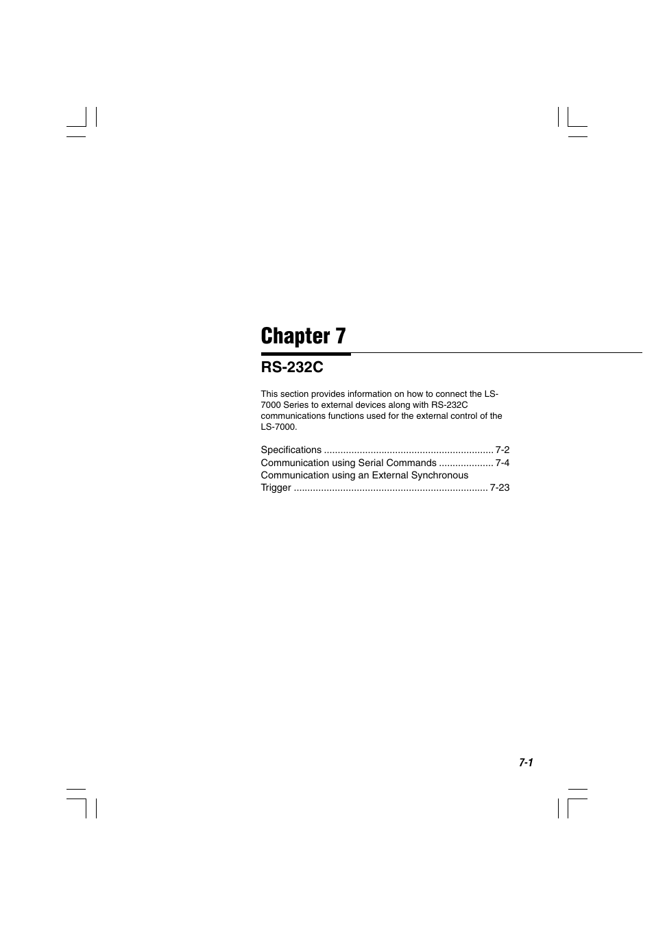 Chapter 7 rs-232c, Chapter 7 | KEYENCE LS-7000 User Manual | Page 143 / 192