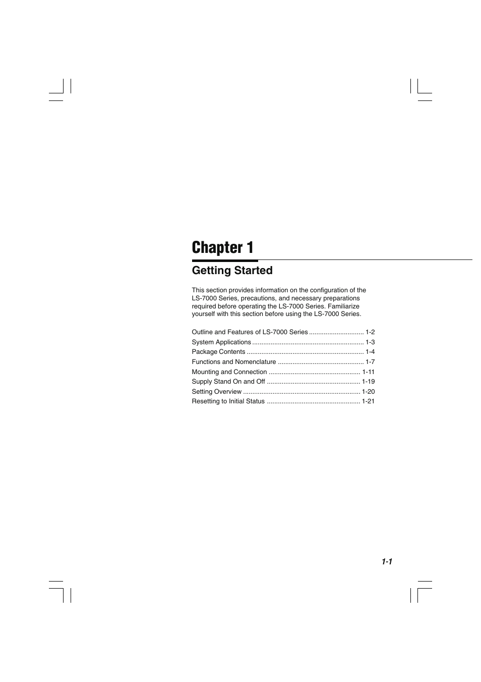 Chapter 1 getting started, Chapter 1, Getting started | KEYENCE LS-7000 User Manual | Page 15 / 192