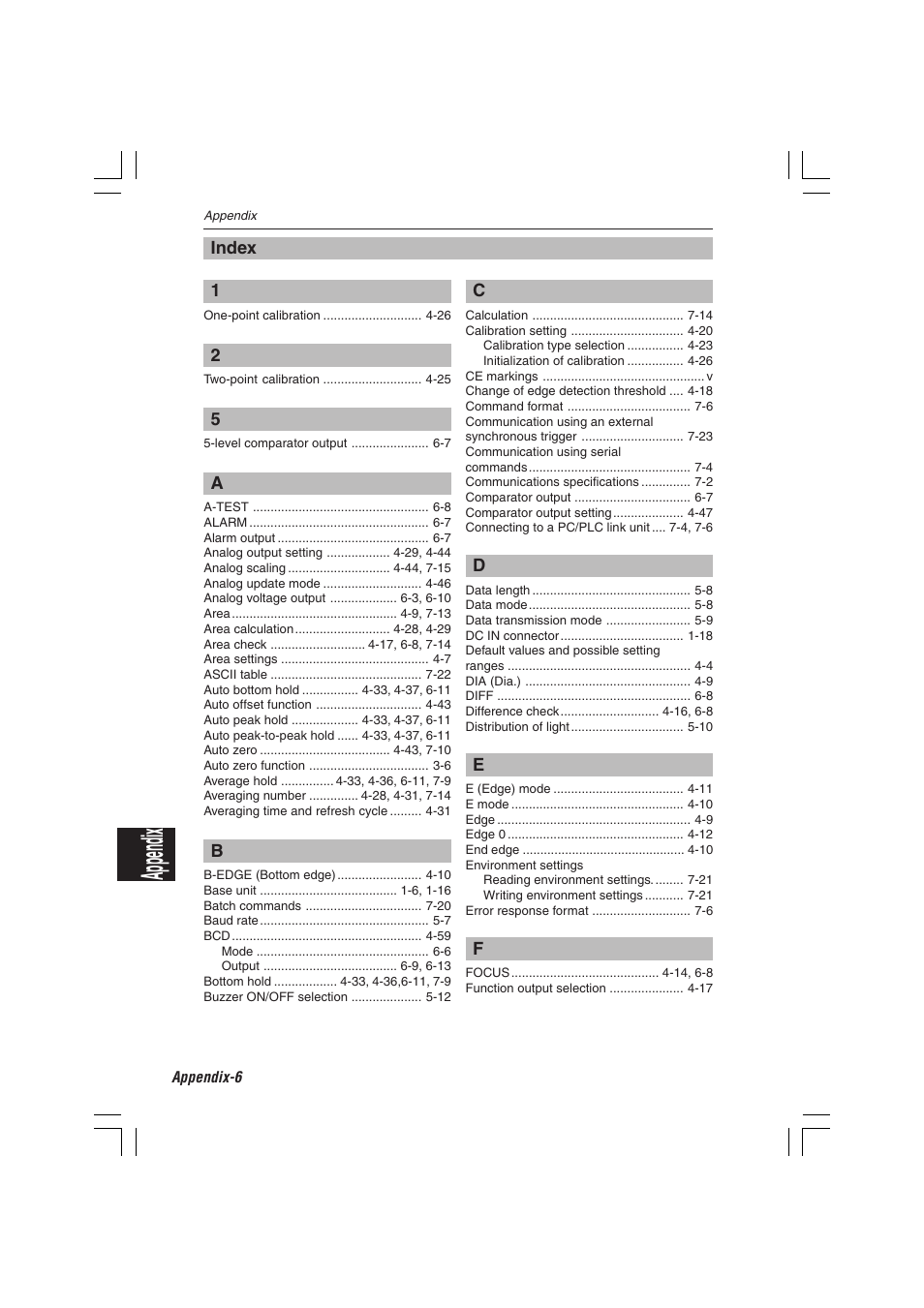 Index, Appendix | KEYENCE LS-7000 User Manual | Page 188 / 192