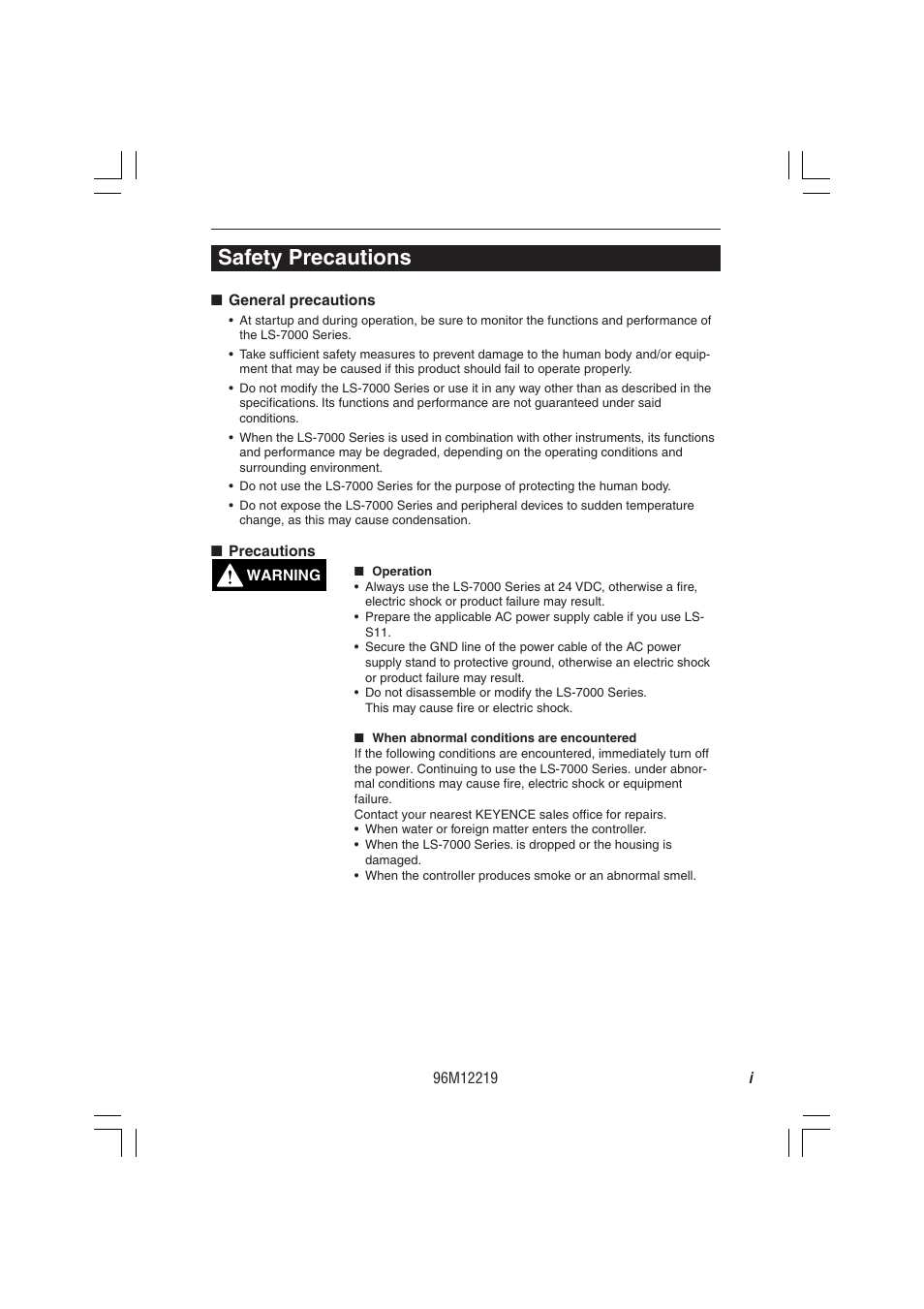Safety precautions | KEYENCE LS-7000 User Manual | Page 3 / 192