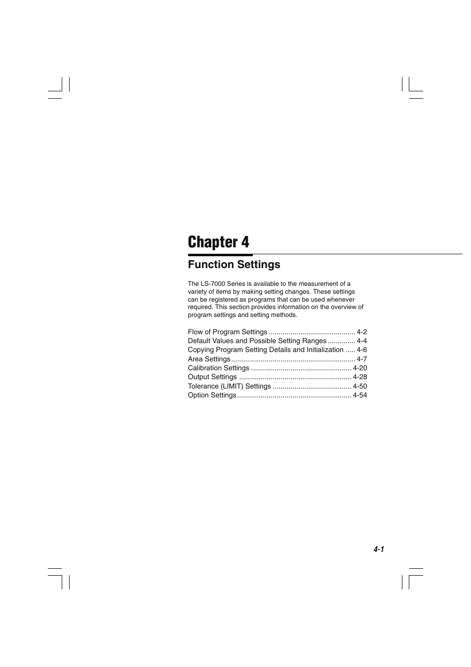Chapter 4 function settings, Chapter 4 | KEYENCE LS-7000 User Manual | Page 53 / 192