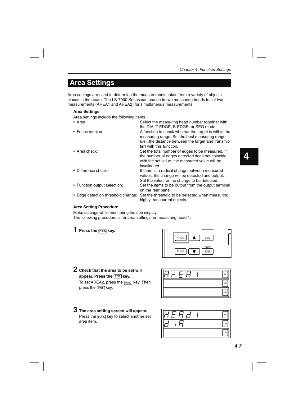 Area settings | KEYENCE LS-7000 User Manual | Page 59 / 192