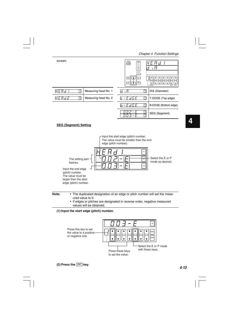 Chapter 4 function settings, Screen, Seg (segment) setting | 2) press the | KEYENCE LS-7000 User Manual | Page 65 / 192