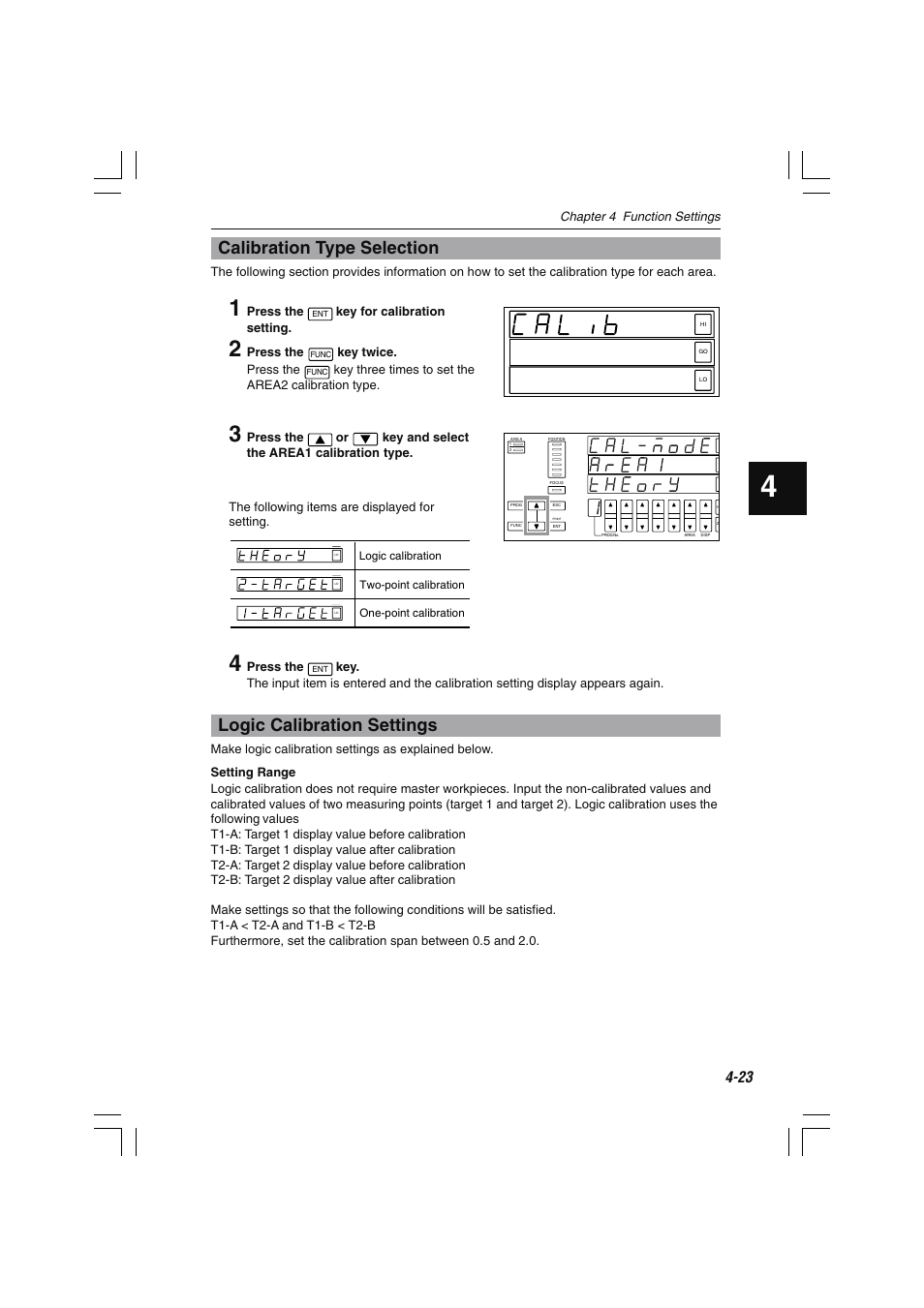Calibration type selection, Logic calibration settings | KEYENCE LS-7000 User Manual | Page 75 / 192