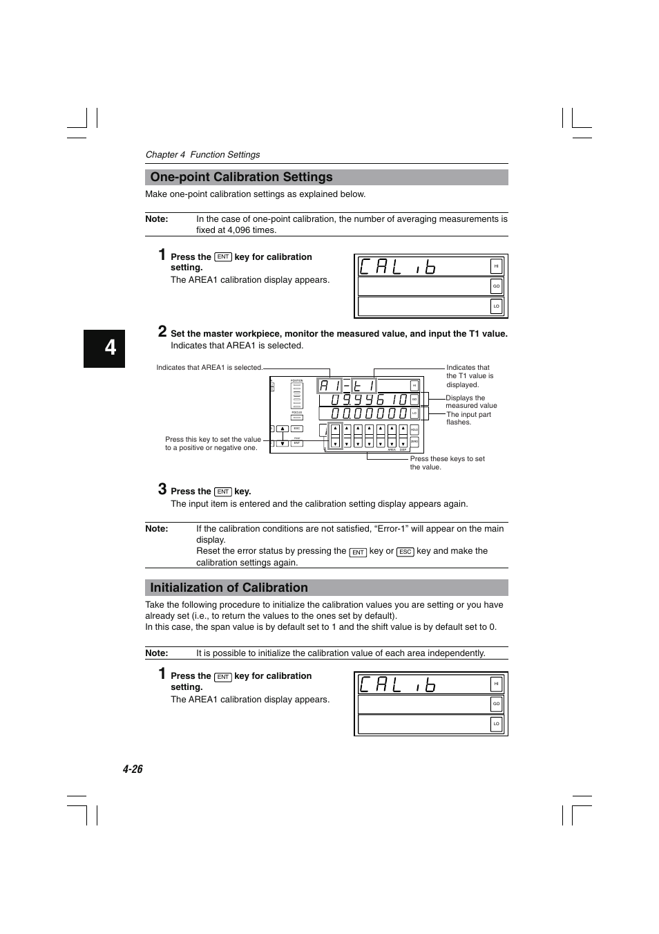 One-point calibration settings, Initialization of calibration | KEYENCE LS-7000 User Manual | Page 78 / 192