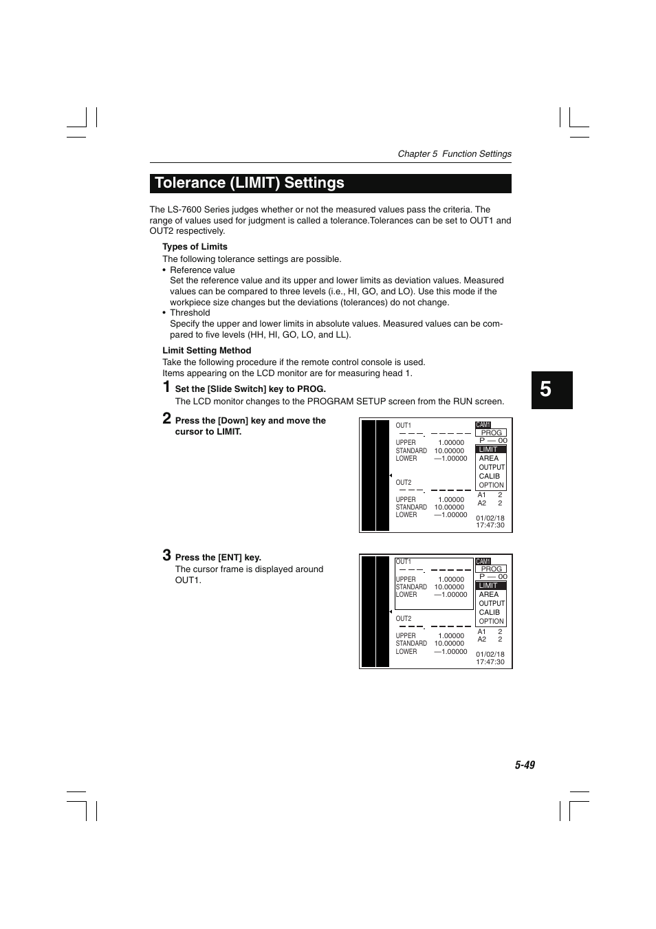 Tolerance (limit) settings | KEYENCE LS-7600 User Manual | Page 111 / 220