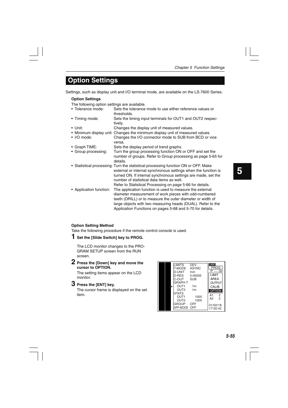 Option settings | KEYENCE LS-7600 User Manual | Page 117 / 220