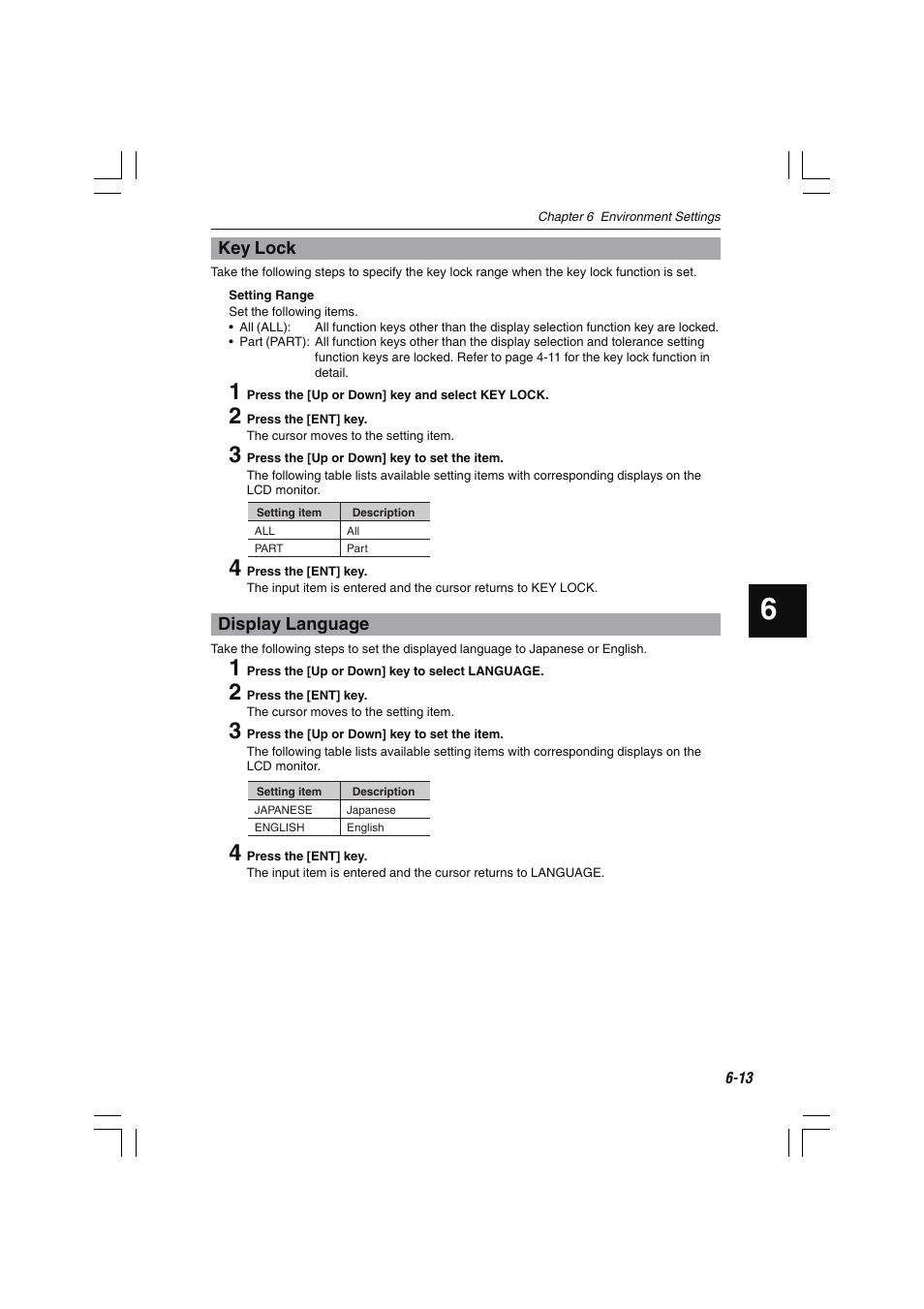 Key lock, Display language | KEYENCE LS-7600 User Manual | Page 147 / 220