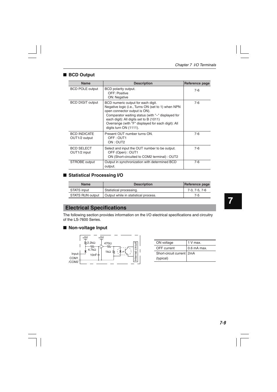 Electrical specifications | KEYENCE LS-7600 User Manual | Page 157 / 220