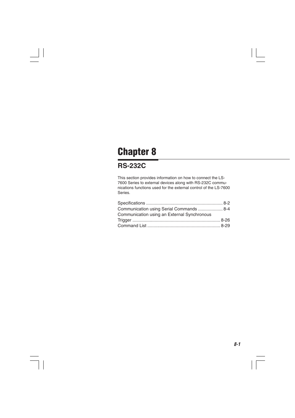 Chapter 8 rs-232c, Chapter 8 | KEYENCE LS-7600 User Manual | Page 163 / 220