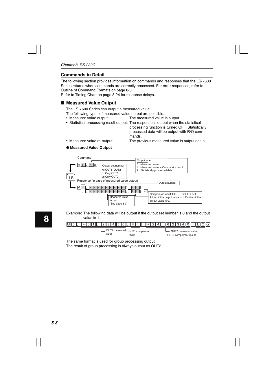 Commands in detail, Measured value output | KEYENCE LS-7600 User Manual | Page 170 / 220