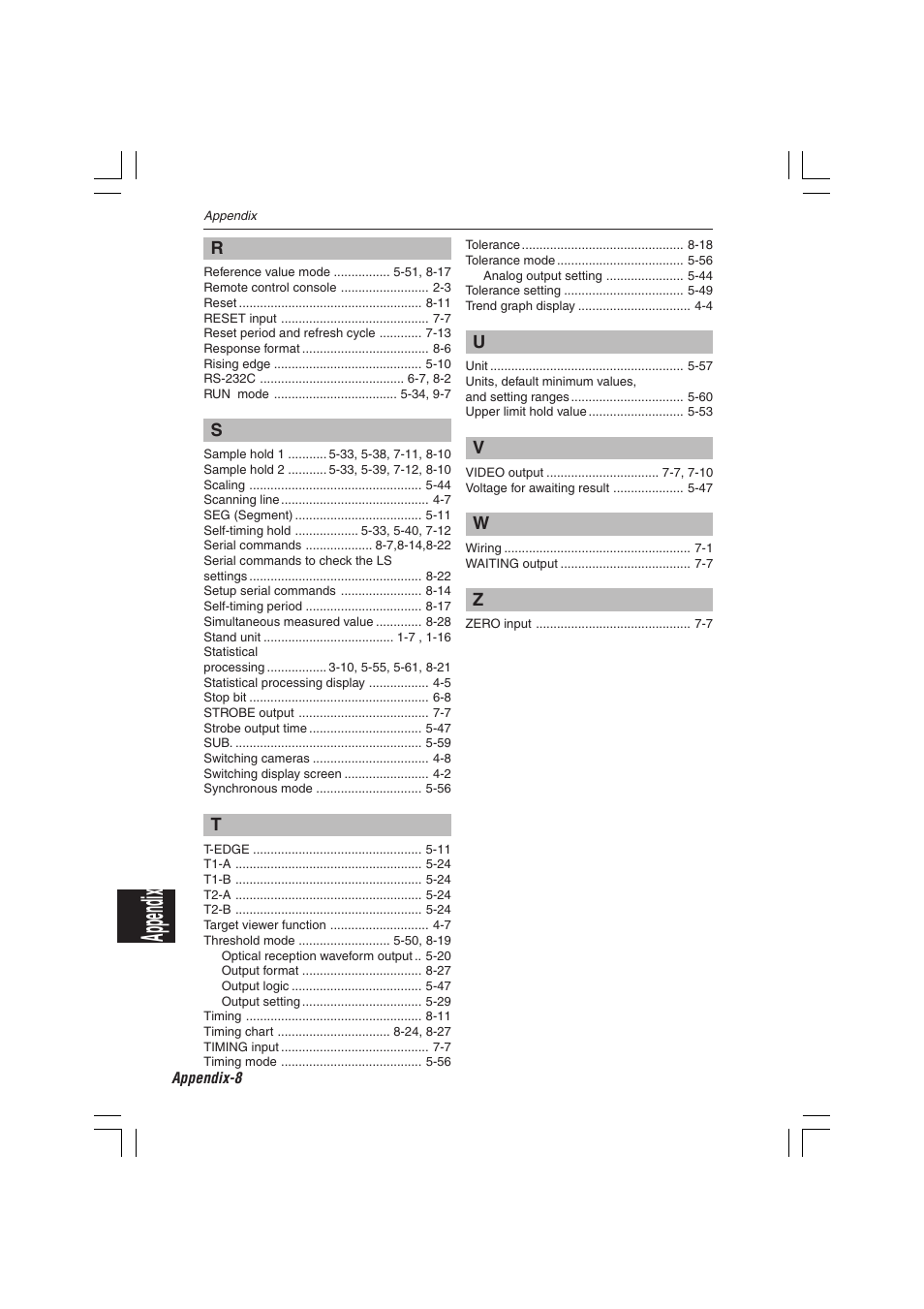 Appendix | KEYENCE LS-7600 User Manual | Page 218 / 220