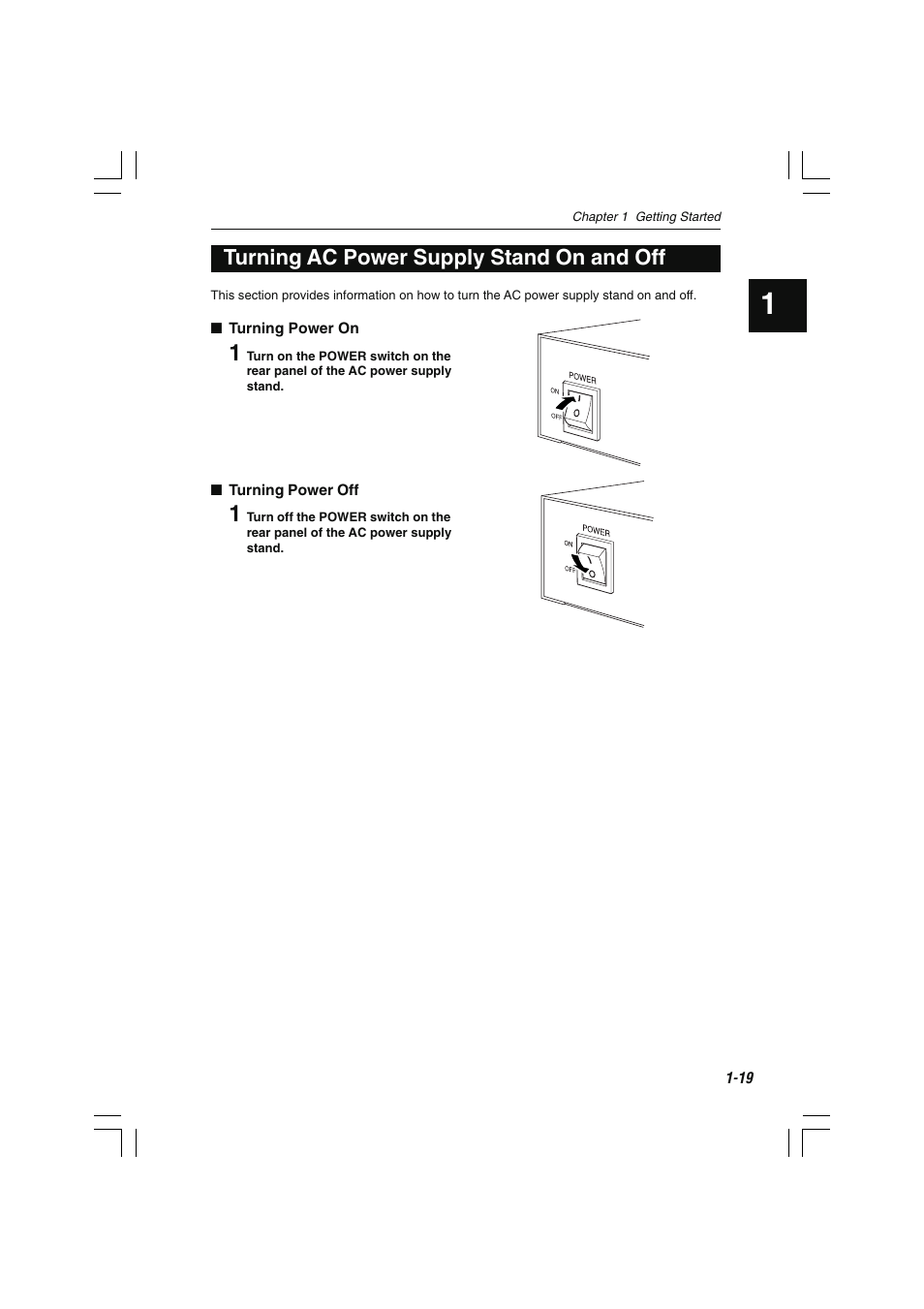 Turning ac power supply stand on and off, Adjustments to lcd | KEYENCE LS-7600 User Manual | Page 33 / 220