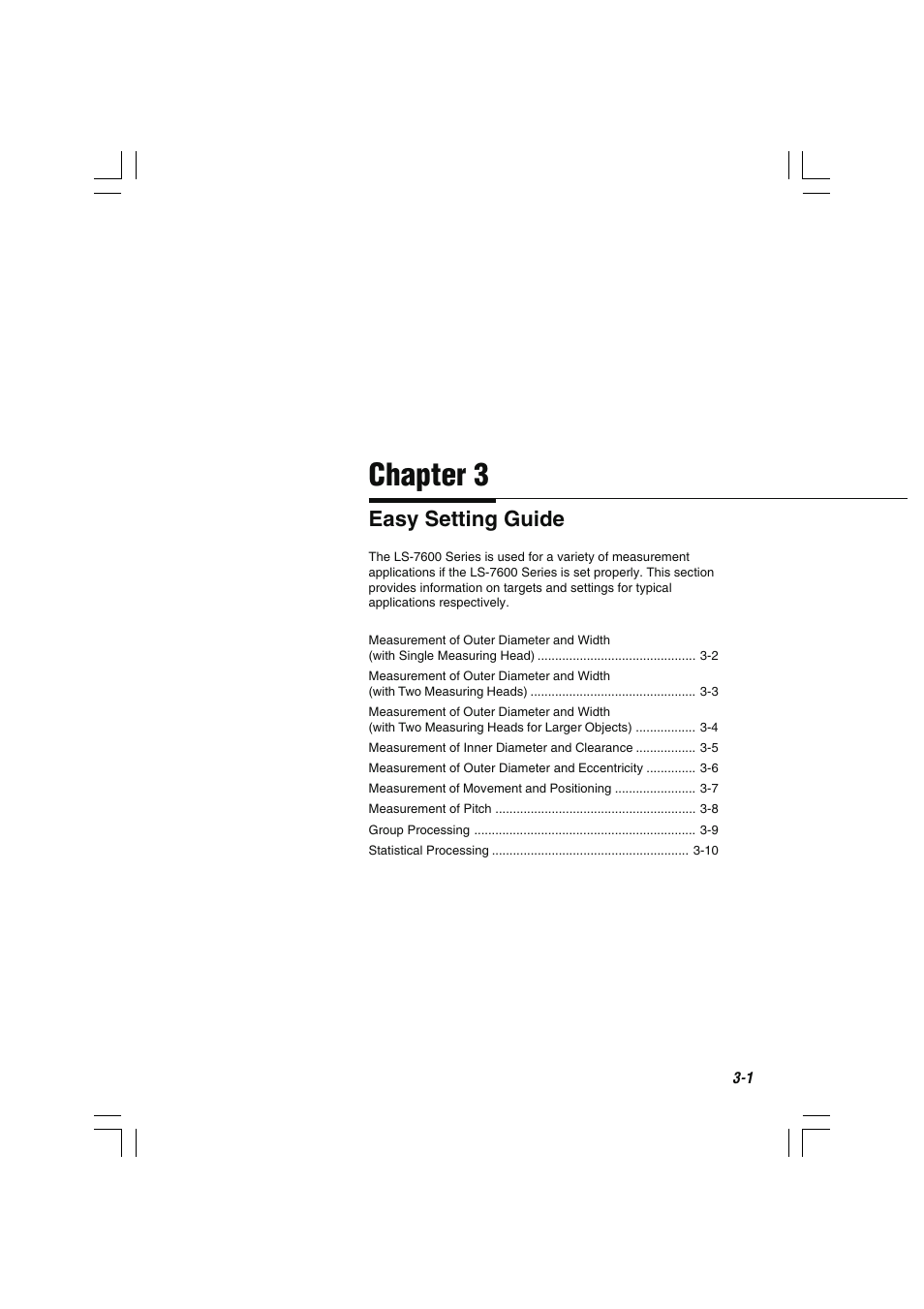 Chapter 3 easy setting guide, Chapter 3, Easy setting guide | KEYENCE LS-7600 User Manual | Page 41 / 220